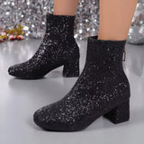 Schimmernde Pailletten Mid-Heel Stiefeletten