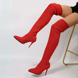 Damen Over-the-Knee Strick-Stiletto-Stiefel