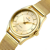 Damen Luxus Gold Mesh Quarz Uhr