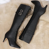 Damen Kniehohe Schnürstiefel mit Seitenreißverschluss