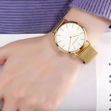 Damen Stylische Gold Quarz Uhr