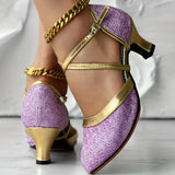 Glitzernde Cross-Strap Blockabsatz-Pumps