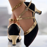 Glitzernde Cross-Strap Blockabsatz-Pumps
