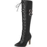 Damen Kniehohe Schnürstiefel mit Seitenreißverschluss