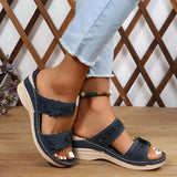 Damen Blumige Keil-Ledersandalen