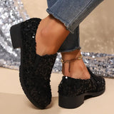 Damen Funkelnde Schwarze Pailletten-Loafer