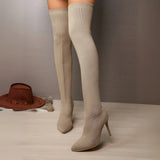 Damen Over-the-Knee Strick-Stiletto-Stiefel