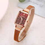 Damen Moderne Quadrat Zifferblatt & Mesh Armband Quarz Uhr