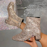 Schimmernde Pailletten Mid-Heel Stiefeletten
