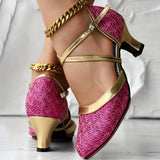 Glitzernde Cross-Strap Blockabsatz-Pumps