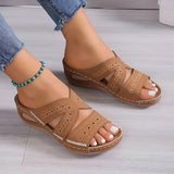 Damen Leder Rundzehen Pantoffeln