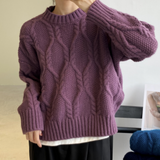 Vintage Damenpullover mit Rundhalsausschnitt und Zopfmuster – Oversized