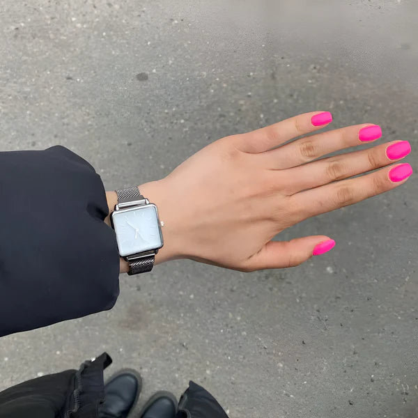 Quadrat Zifferblatt Quarz Mesh Uhr – Minimalistische Edelstahl Uhr