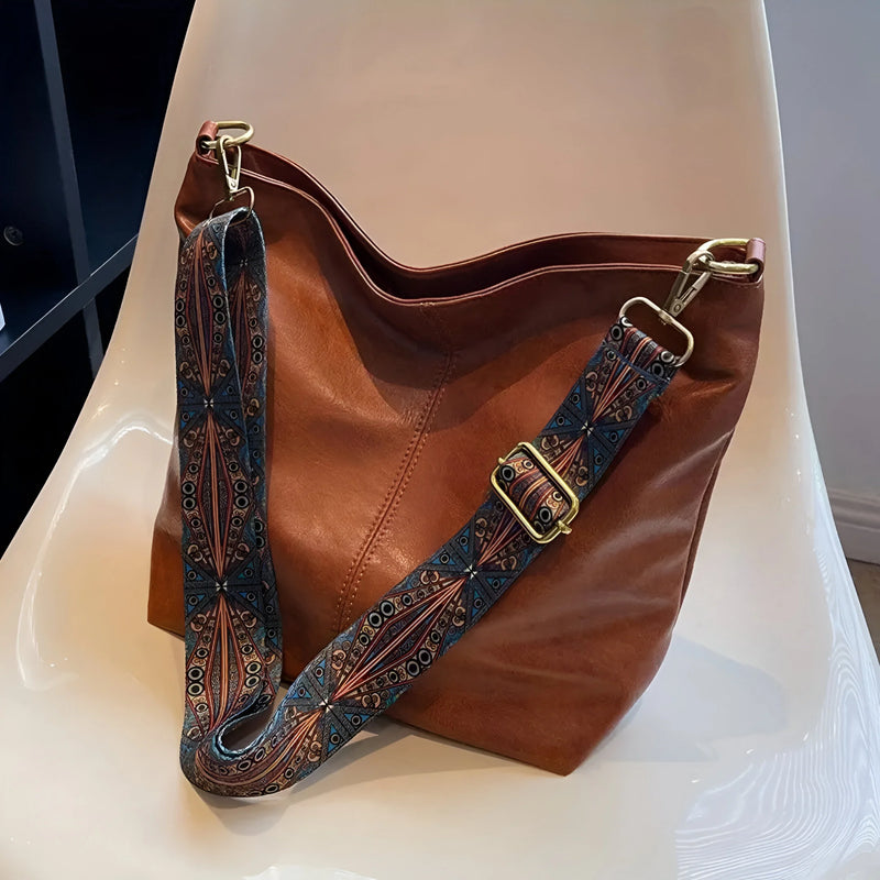 Vintage Leder-Umhängetasche mit breitem Riemen