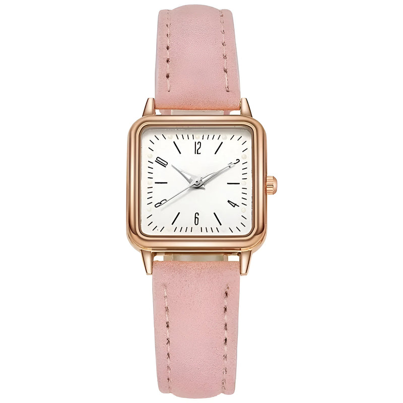 Damen Quadrat Zifferblatt & Lederarmband Uhr