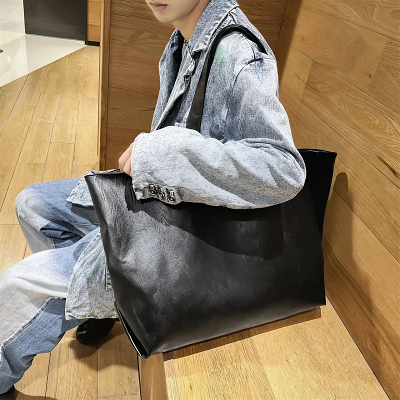 Damen Übergroße Weiche Schultertasche aus Leder