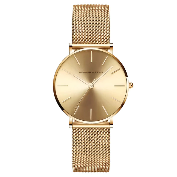 Damen Stylische Gold Quarz Uhr