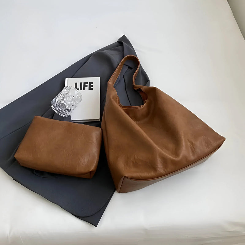 Damen Klassische Leder-Schulter-Tote-Bag