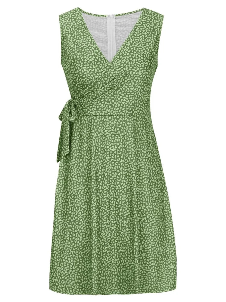 Ärmelloses Damenkleid mit Polka-Dot-Muster und Gürtel