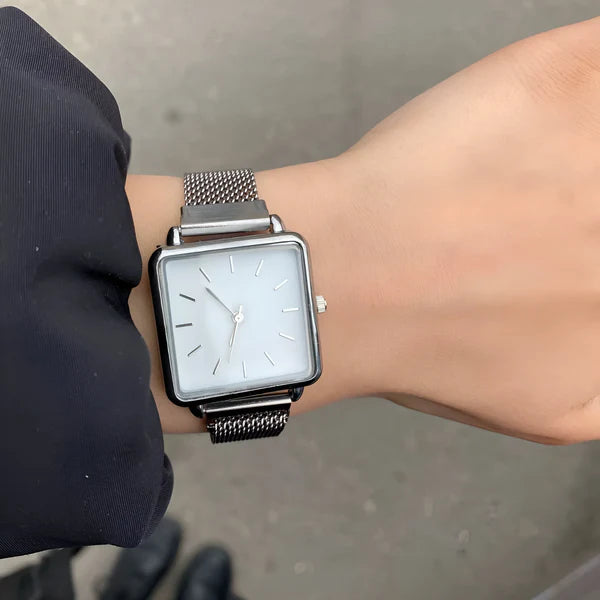 Quadrat Zifferblatt Quarz Mesh Uhr – Minimalistische Edelstahl Uhr