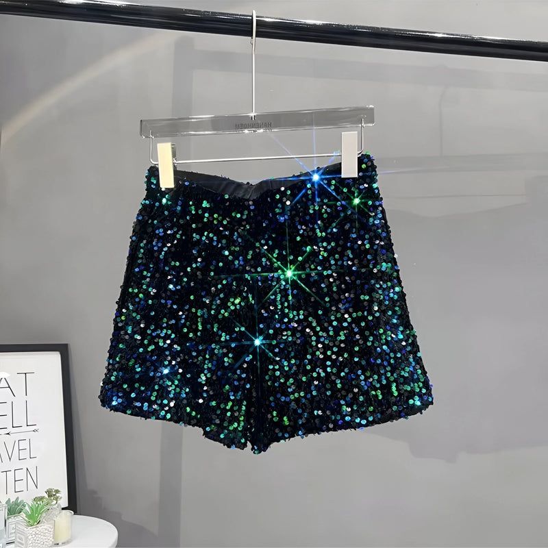 Strahlende Pailletten High-Waist Shorts