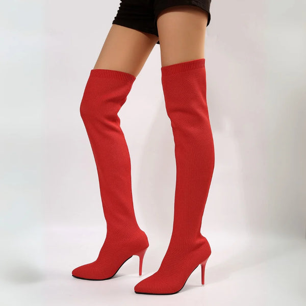 Damen Over-the-Knee Strick-Stiletto-Stiefel
