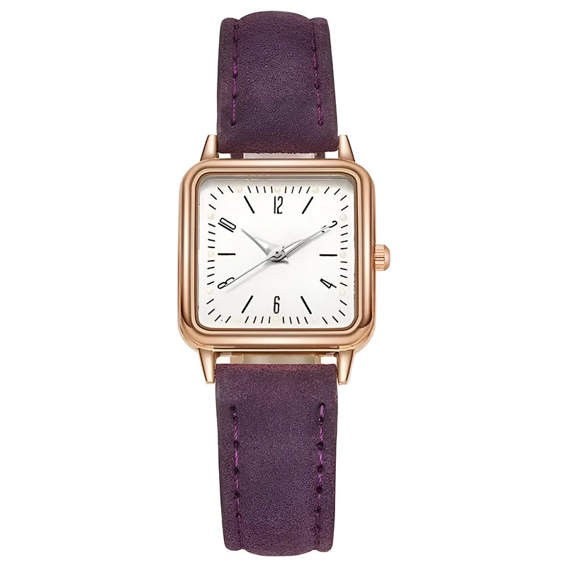Damen Quadrat Zifferblatt & Lederarmband Uhr