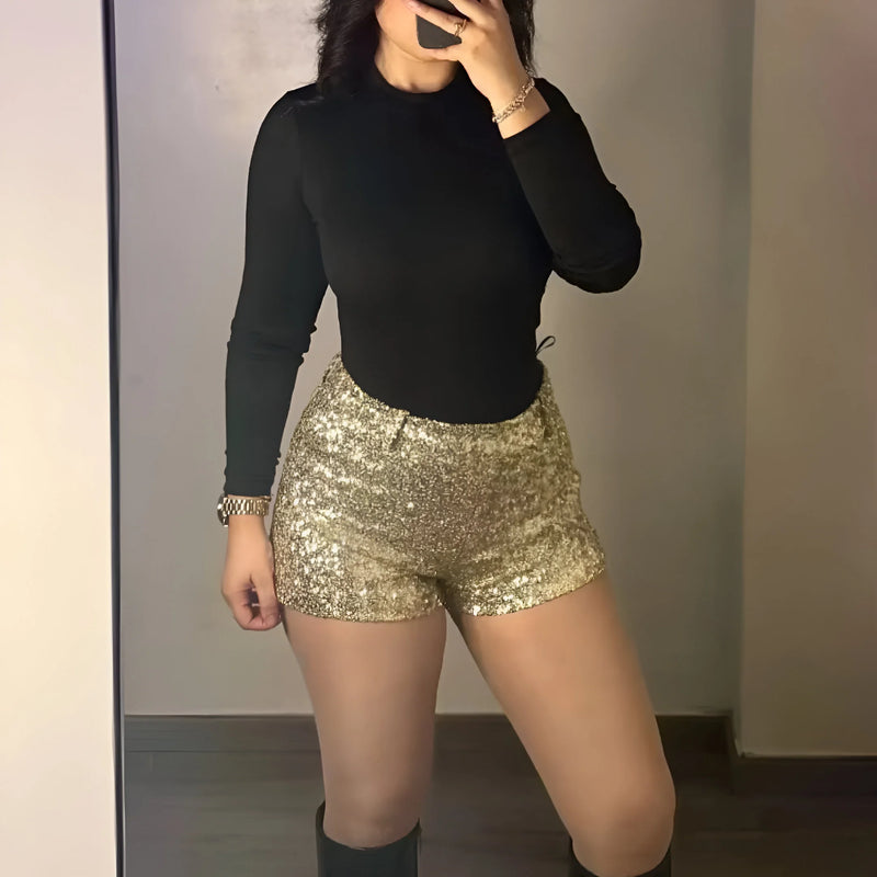 Pailletten-besetzte Mini-Shorts mit A-Linien-Schnitt