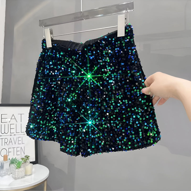 Strahlende Pailletten High-Waist Shorts