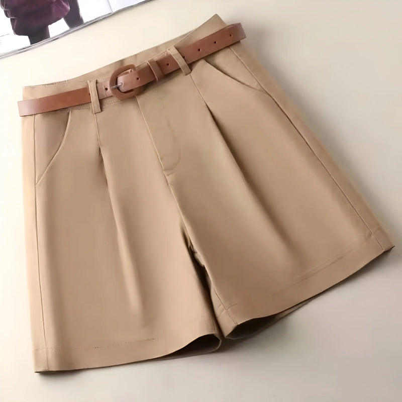 Damen High-Waist Baumwoll-Shorts mit Gürtel