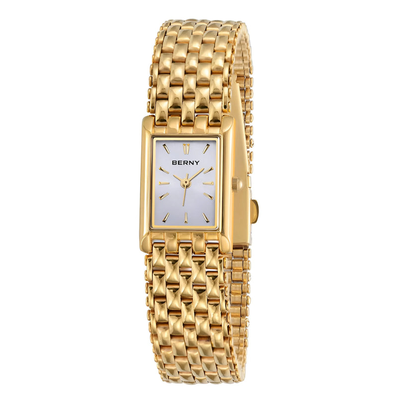 Damen Stylische Quadrat Gold Uhr