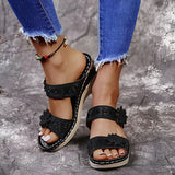 Damen Blumige Keil-Ledersandalen
