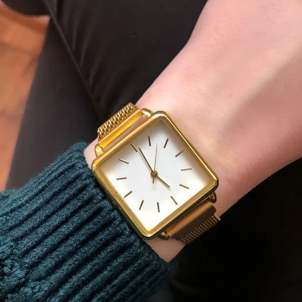 Quadrat Zifferblatt Quarz Mesh Uhr – Minimalistische Edelstahl Uhr
