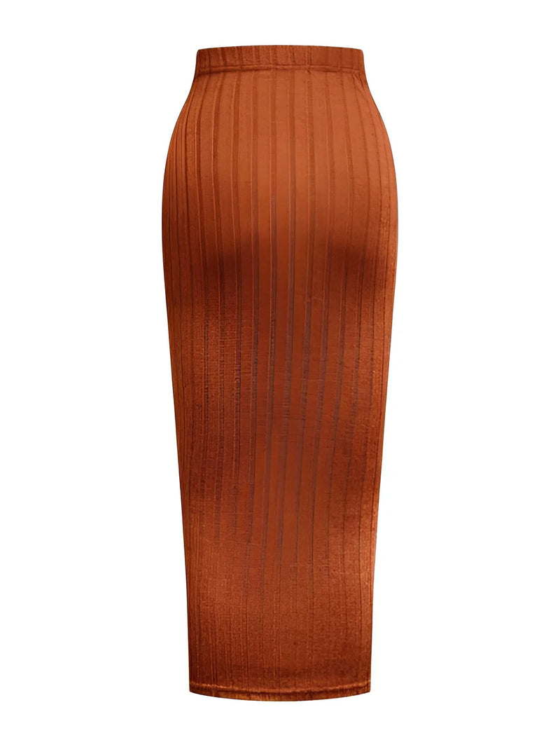 Damen High-Waist Rippstrick Bleistiftrock