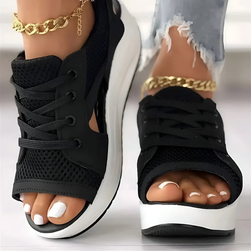 Damen Schnür-Platform Muffin Sandalen