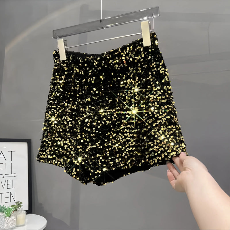 Strahlende Pailletten High-Waist Shorts