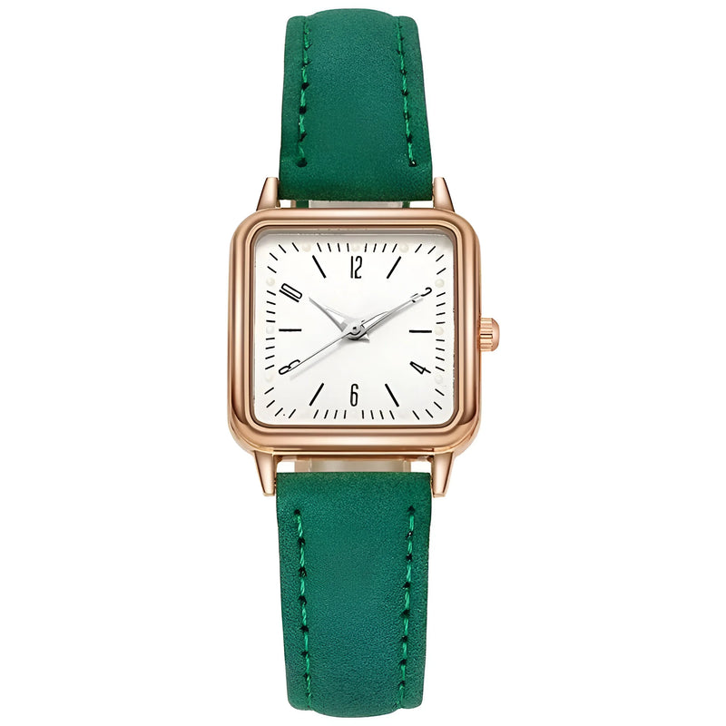 Damen Quadrat Zifferblatt & Lederarmband Uhr