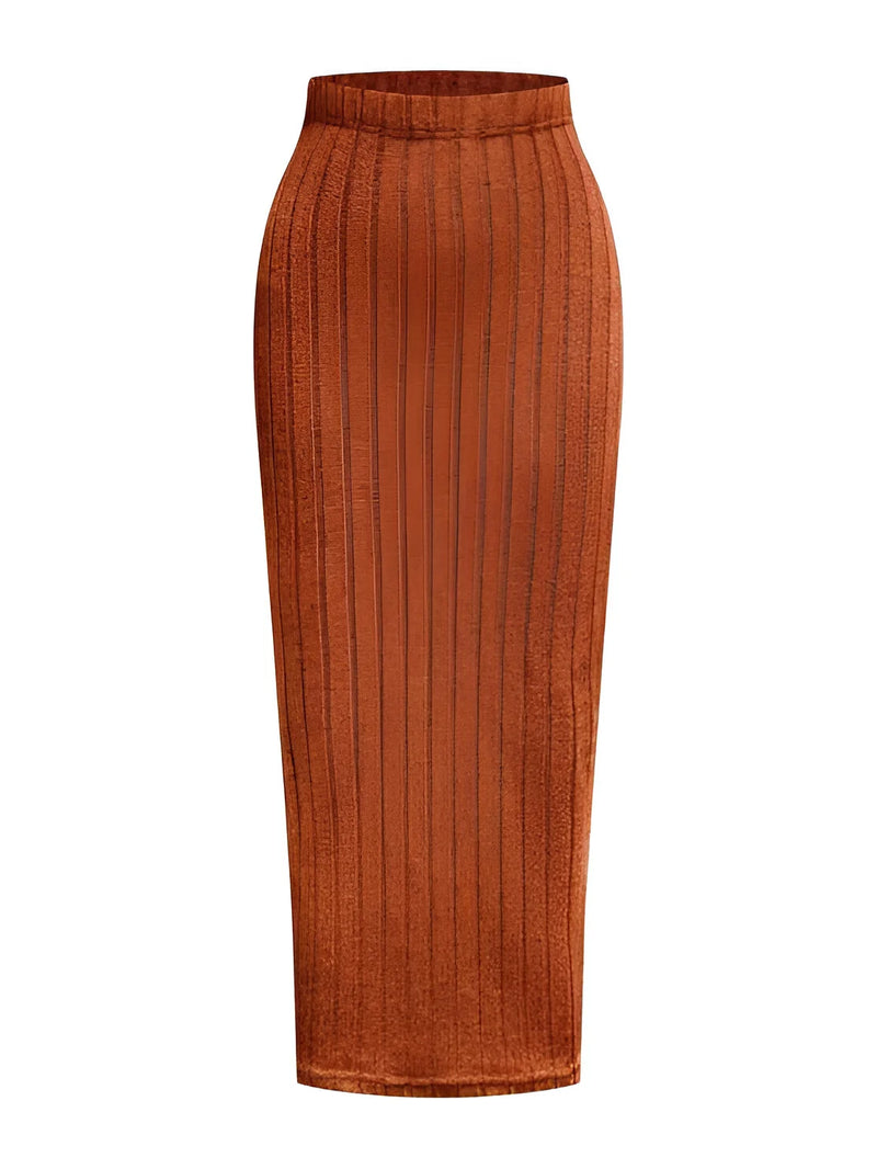 Damen High-Waist Rippstrick Bleistiftrock