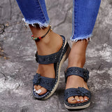 Damen Blumige Keil-Ledersandalen