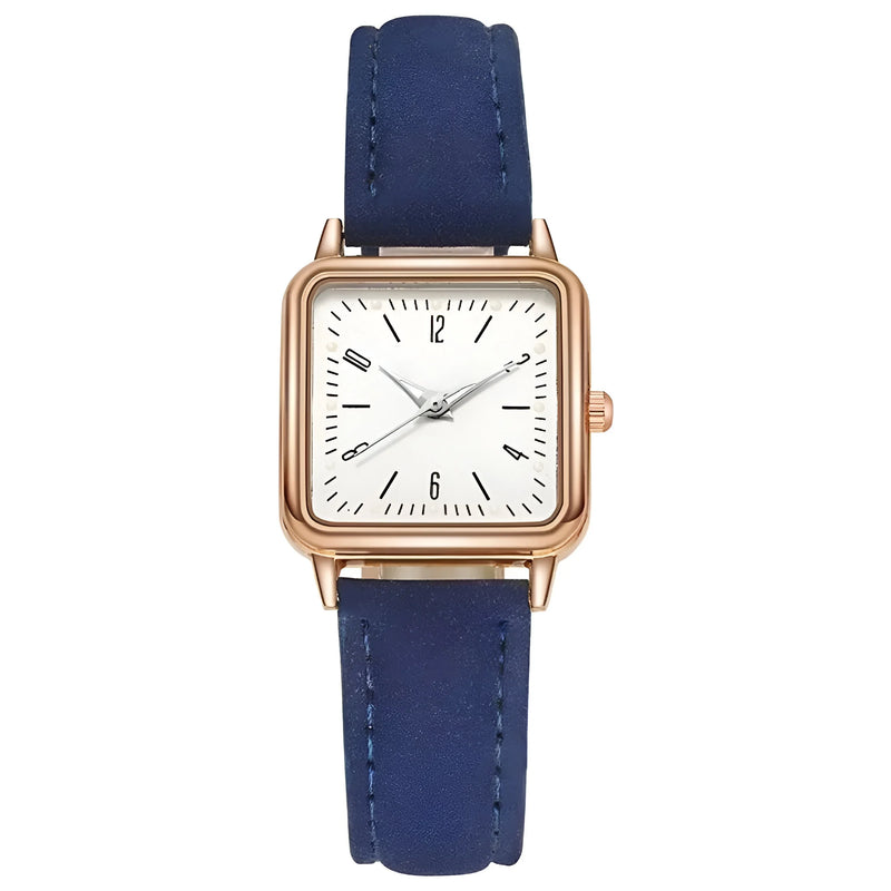 Damen Quadrat Zifferblatt & Lederarmband Uhr