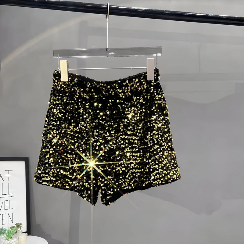Strahlende Pailletten High-Waist Shorts