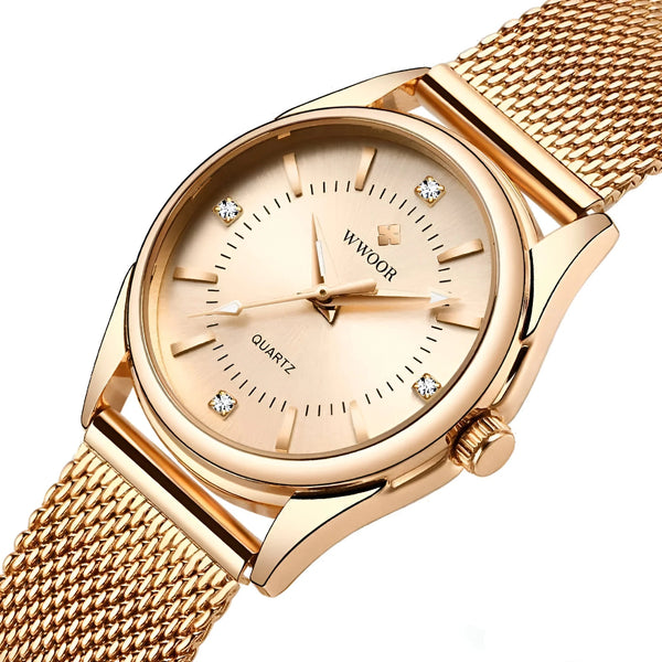 Damen Luxus Gold Mesh Quarz Uhr
