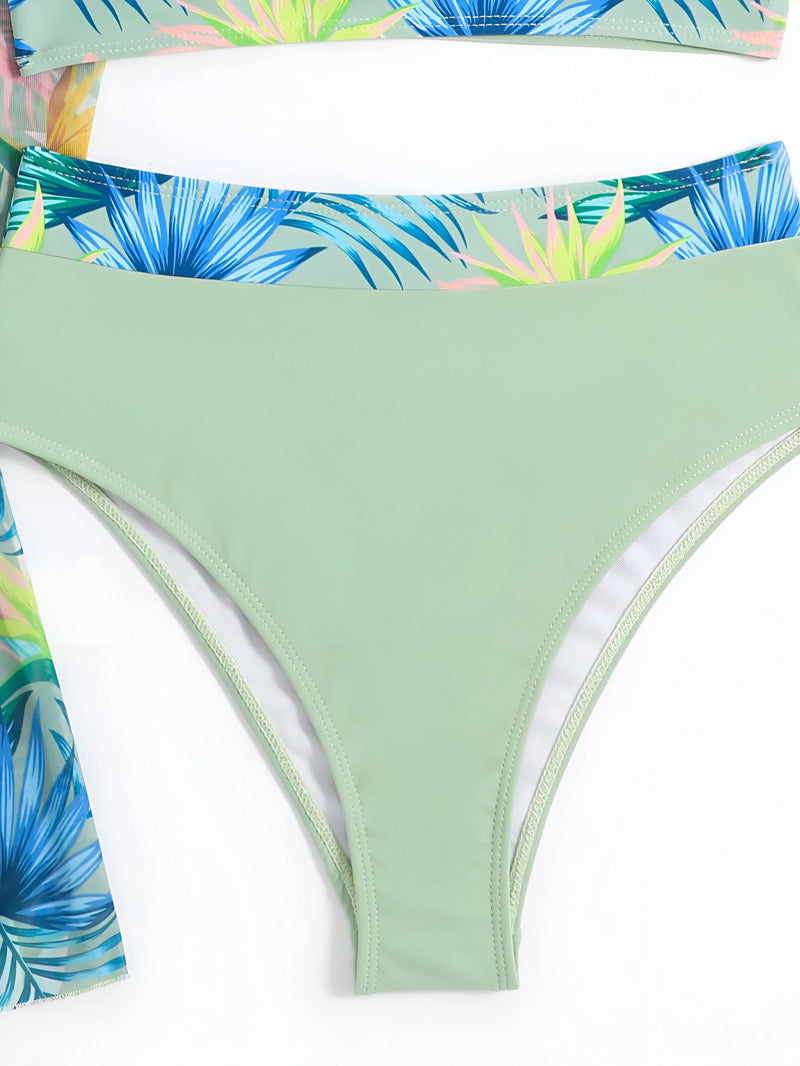 Bikini-Set mit tropischem Print und passendem Blumen-Cover-Up