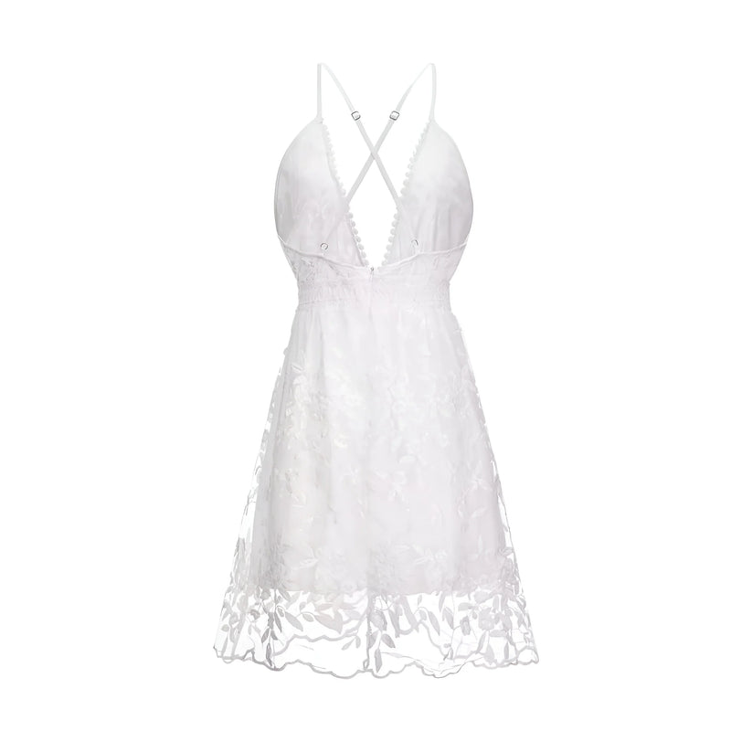 Weißes Spitzen-Minikleid mit Spaghettiträgern