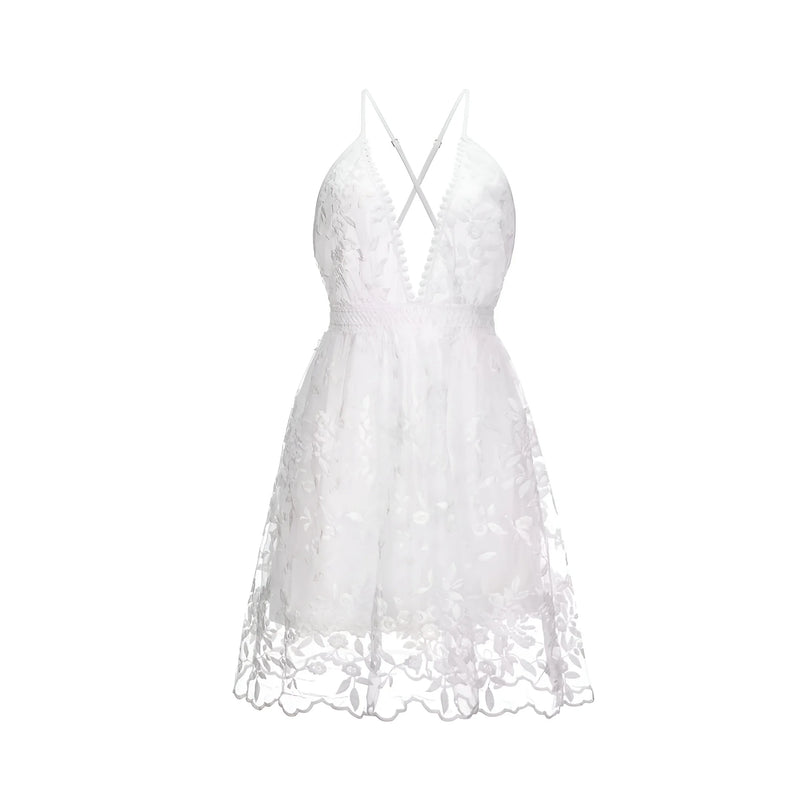 Weißes Spitzen-Minikleid mit Spaghettiträgern
