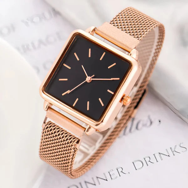 Quadrat Zifferblatt Quarz Mesh Uhr – Minimalistische Edelstahl Uhr