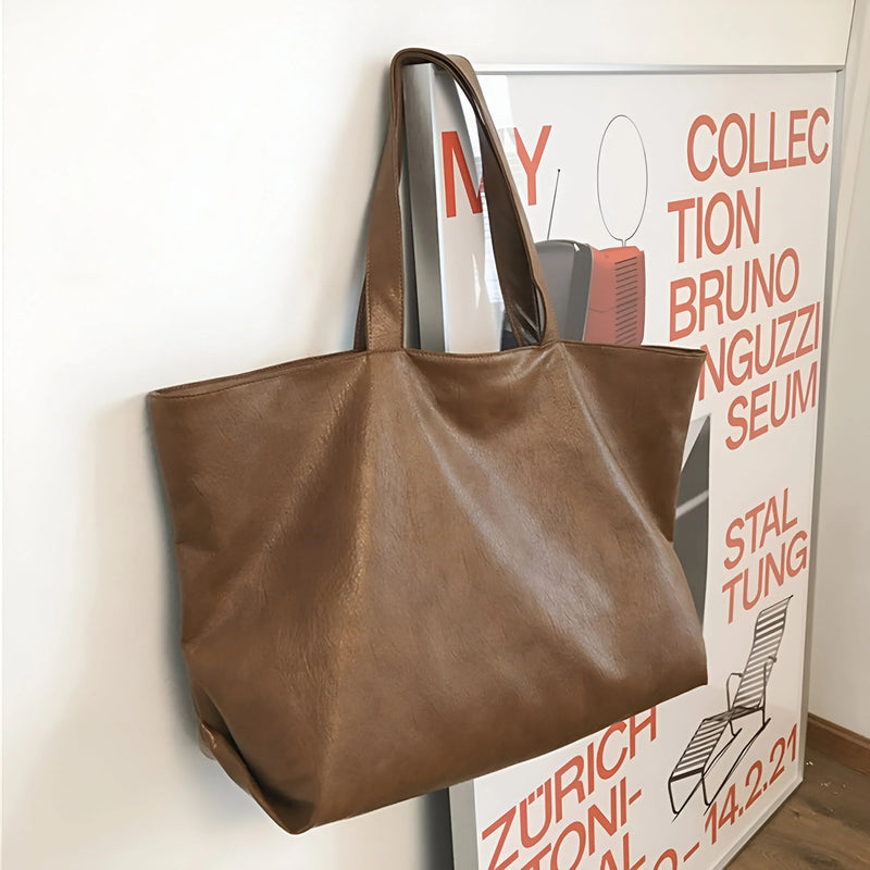 Damen Übergroße Weiche Schultertasche aus Leder