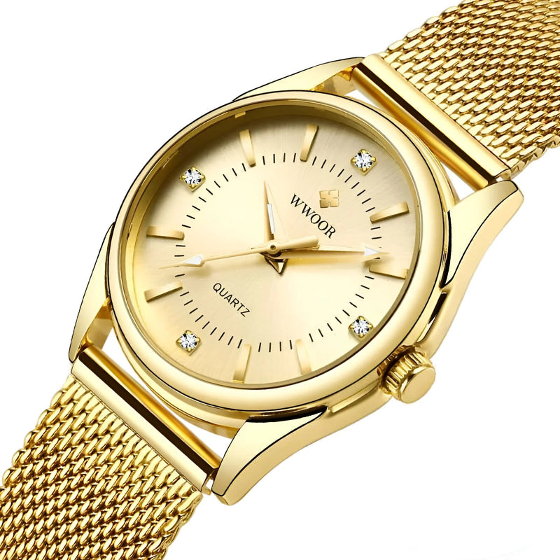 Damen Luxus Gold Mesh Quarz Uhr