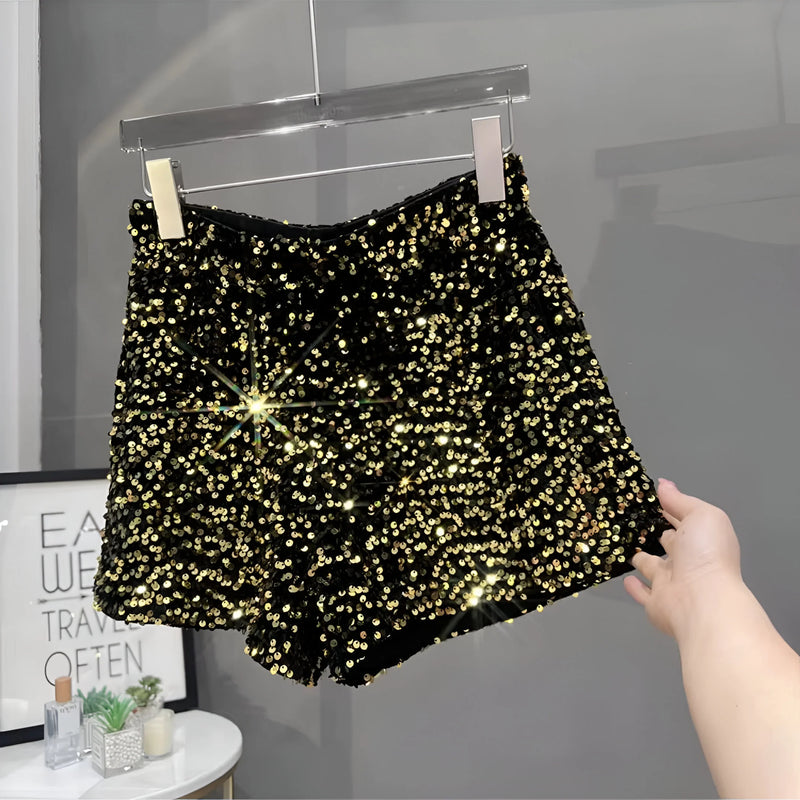 Strahlende Pailletten High-Waist Shorts