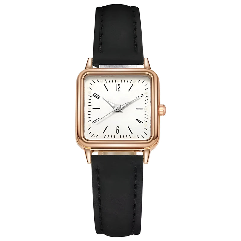 Damen Quadrat Zifferblatt & Lederarmband Uhr